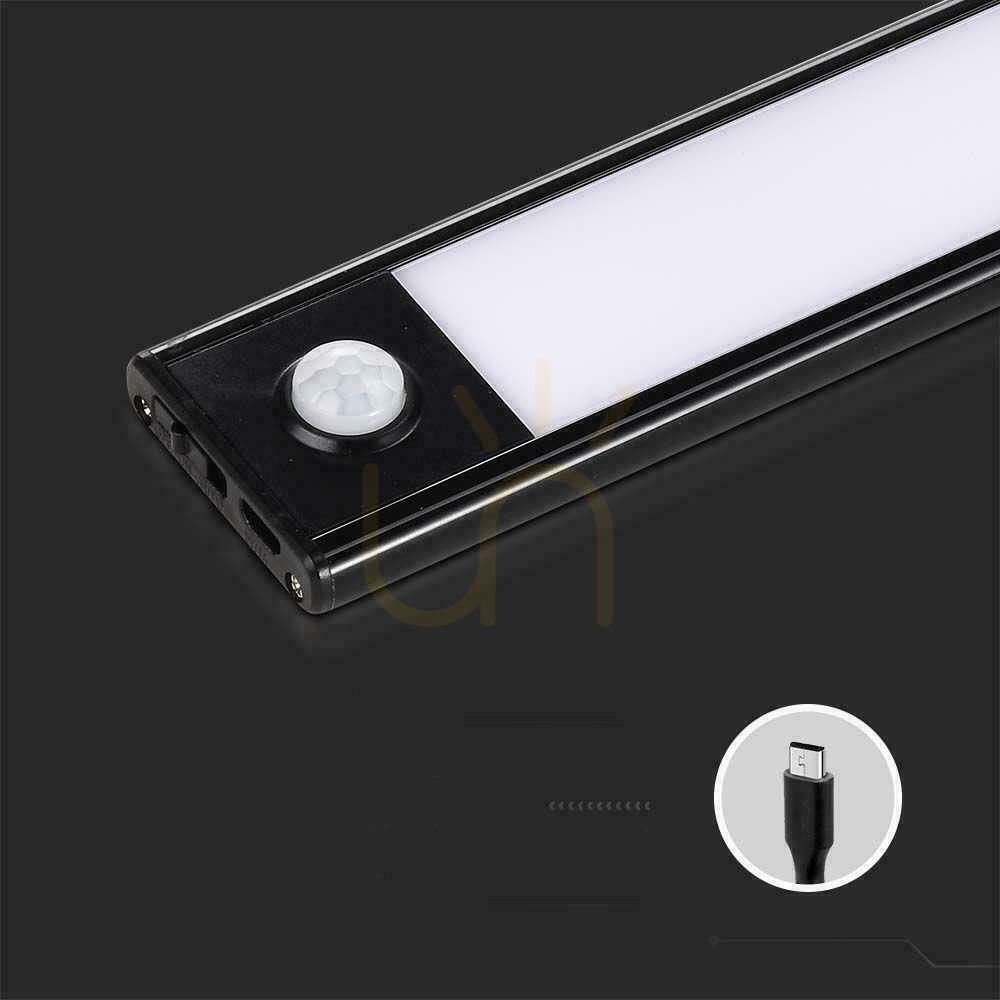 Náhled V-TAC 1,5W LED svítidlo pod skříňku černé Senzor pohybu Nabíjení přes USB 30cm VT-8141 3000K 110lm V-TAC 1,5W LED svítidlo pod skříňku černé Senzor pohybu Nabíjení přes USB 30cm VT-8141 3000K 110lm