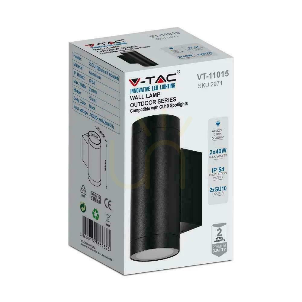 Zobrazit V-TAC Top Down 2xGU10 Black IP54 VT-11015 Zahradní fasádní nástěnné svítidlo. V-TAC Top Down 2xGU10 Black IP54 VT-11015 Zahradní fasádní nástěnné svítidlo.