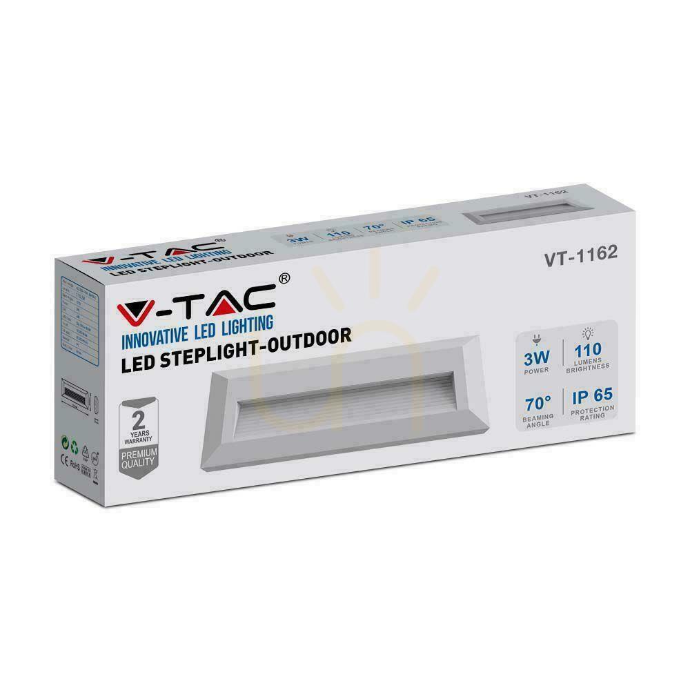 Zobrazit Schodišťové svítidlo 3W LED V-TAC bílý obdélník 230V IP65 VT-1162 4000K 110lm Schodišťové svítidlo 3W LED V-TAC bílý obdélník 230V IP65 VT-1162 4000K 110lm