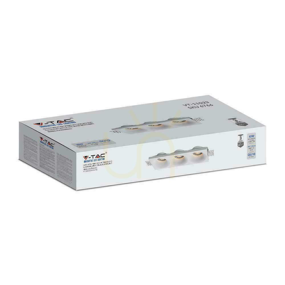 Pohled V-TAC 3xGU10 Sádrové stropní svítidlo bílé 280x100 VT-11023 Záruka 3 roky V-TAC 3xGU10 Sádrové stropní svítidlo bílé 280x100 VT-11023 Záruka 3 roky