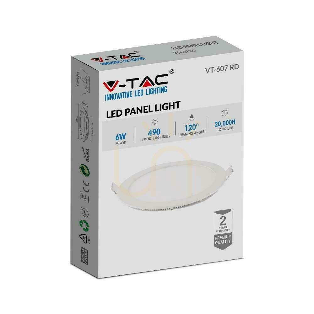 Náhled LED panel V-TAC Premium Downlight 6W Round fi120 VT-607 2700K 490lm LED panel V-TAC Premium Downlight 6W Round fi120 VT-607 2700K 490lm