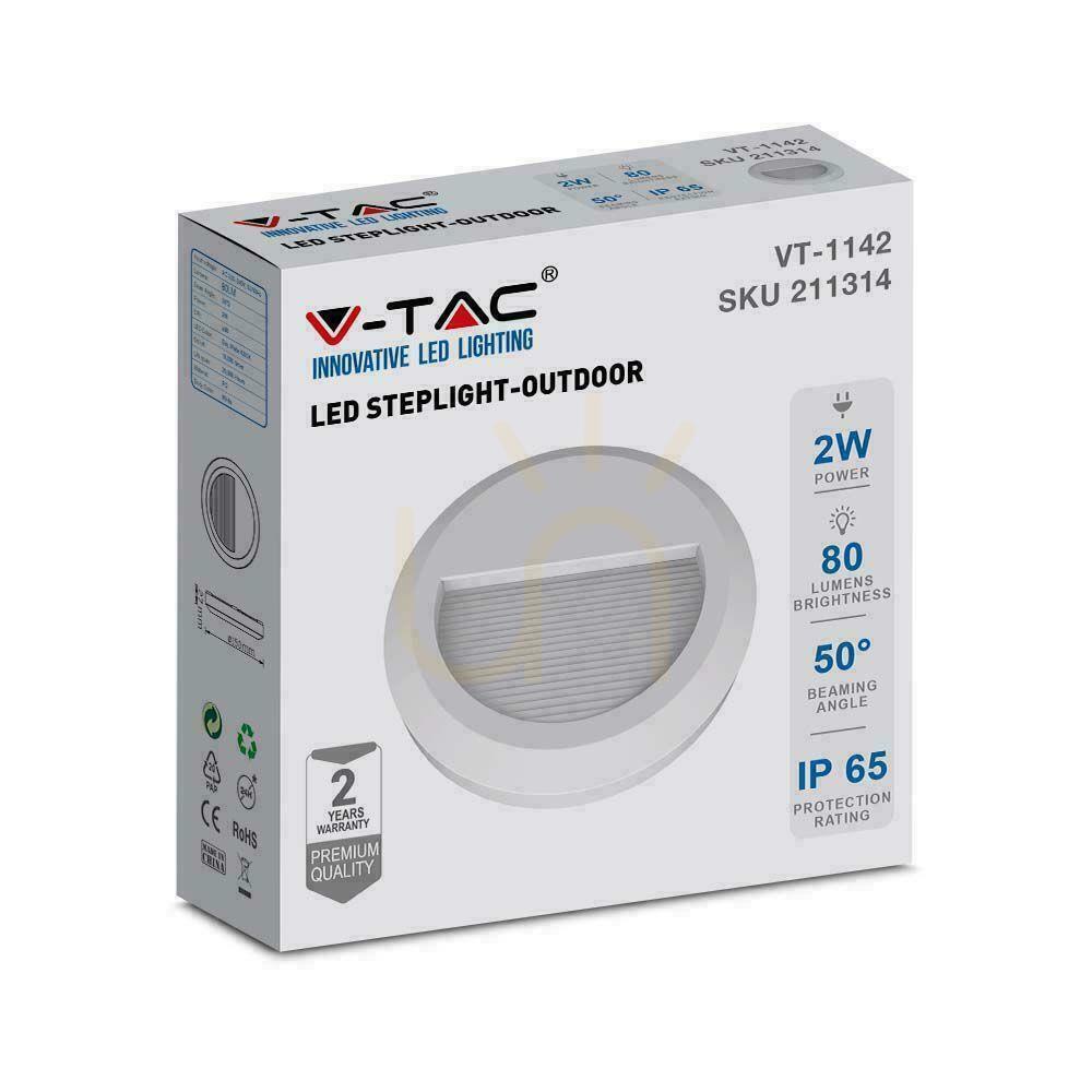 Zobrazit 2W LED svítidlo V-TAC pro schodiště bílé kulaté 230V IP65 VT-1142 3000K 80lm 2W LED svítidlo V-TAC pro schodiště bílé kulaté 230V IP65 VT-1142 3000K 80lm
