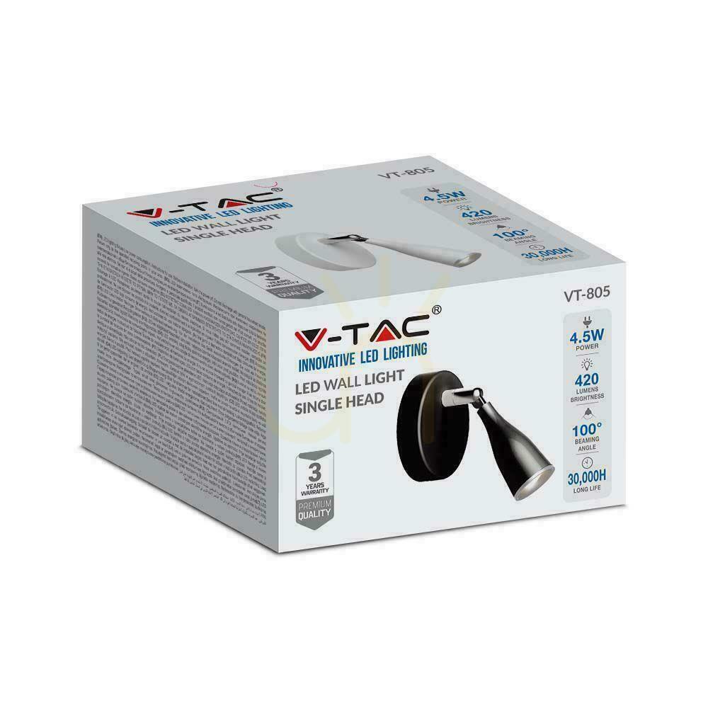 Zobrazit Nástěnná lampa V-TAC 4,5W LED černá VT-805 3000K 420lm Záruka 3 roky Nástěnná lampa V-TAC 4,5W LED černá VT-805 3000K 420lm Záruka 3 roky
