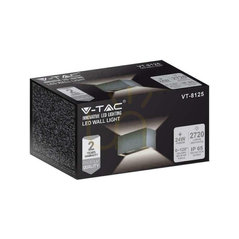 Kontrola V-TAC 24W LED nástěnné svítidlo Top Bottom IP65 Grey VT-8125 3000K 2720lm V-TAC 24W LED nástěnné svítidlo Top Bottom IP65 Grey VT-8125 3000K 2720lm