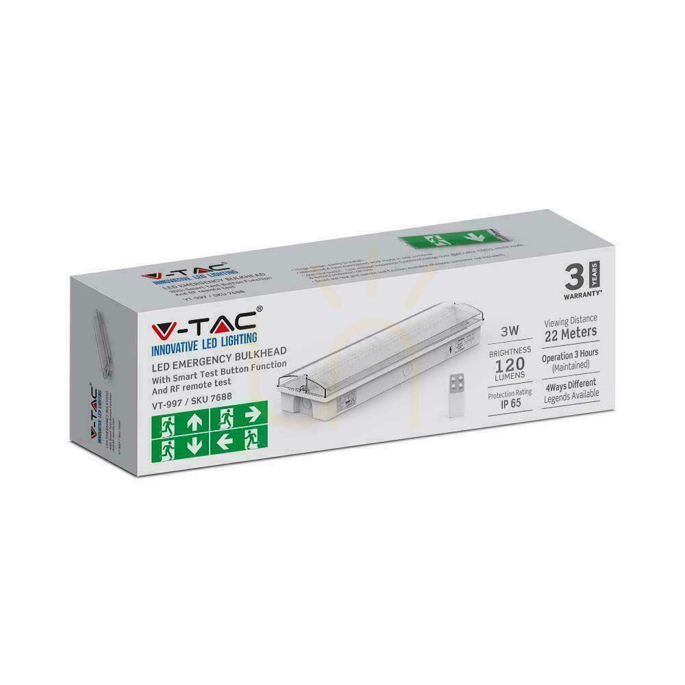 Náhled V-TAC 3W LED nouzové evakuační svítidlo 4 piktogramy, tlačítko TEST, RF Control VT-997 6400K 120lm 3 roky záruka V-TAC 3W LED nouzové evakuační svítidlo 4 piktogramy, tlačítko TEST, RF Control VT-997 6400K 120lm 3 roky záruka