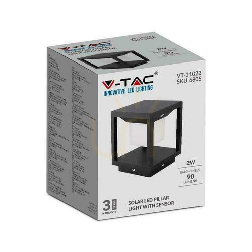 Kontrola Zahradní solární tyč V-TAC 2W LED snímač pohybu IP65 černý VT-11022 3000K 90lm 3 roky záruka