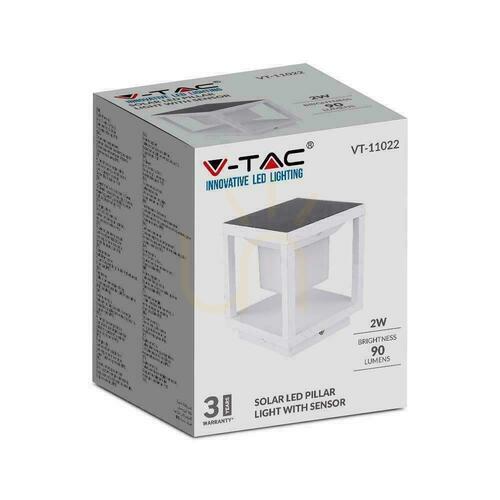 Kontrola Zahradní solární tyč V-TAC 2W LED snímač pohybu IP65 bílý VT-11022 3000K 90lm 3 roky záruka