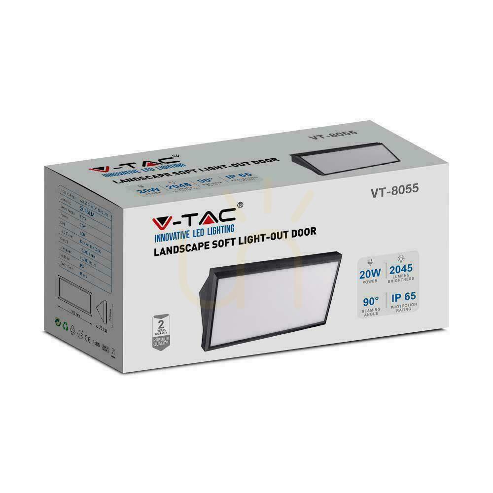 Zobrazit V-TAC 20W LED zkosené nástěnné svítidlo černé IP65 VT-8055 3000K 2045lm V-TAC 20W LED zkosené nástěnné svítidlo černé IP65 VT-8055 3000K 2045lm