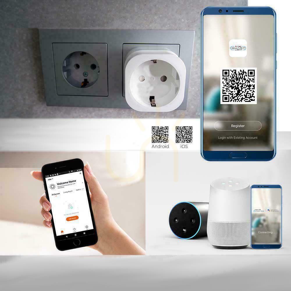 Pohled Chytrá zásuvka V-TAC SMART Plug 16A 3680W WiFi Amazon Alexa Google Home VT-5172. Chytrá zásuvka V-TAC SMART Plug 16A 3680W WiFi Amazon Alexa Google Home VT-5172.