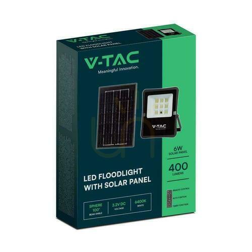 Kontrola V-TAC 6W solární LED projektor s dálkovým ovládáním, AUTO, časovač IP65 VT-55050 6400K 400lm