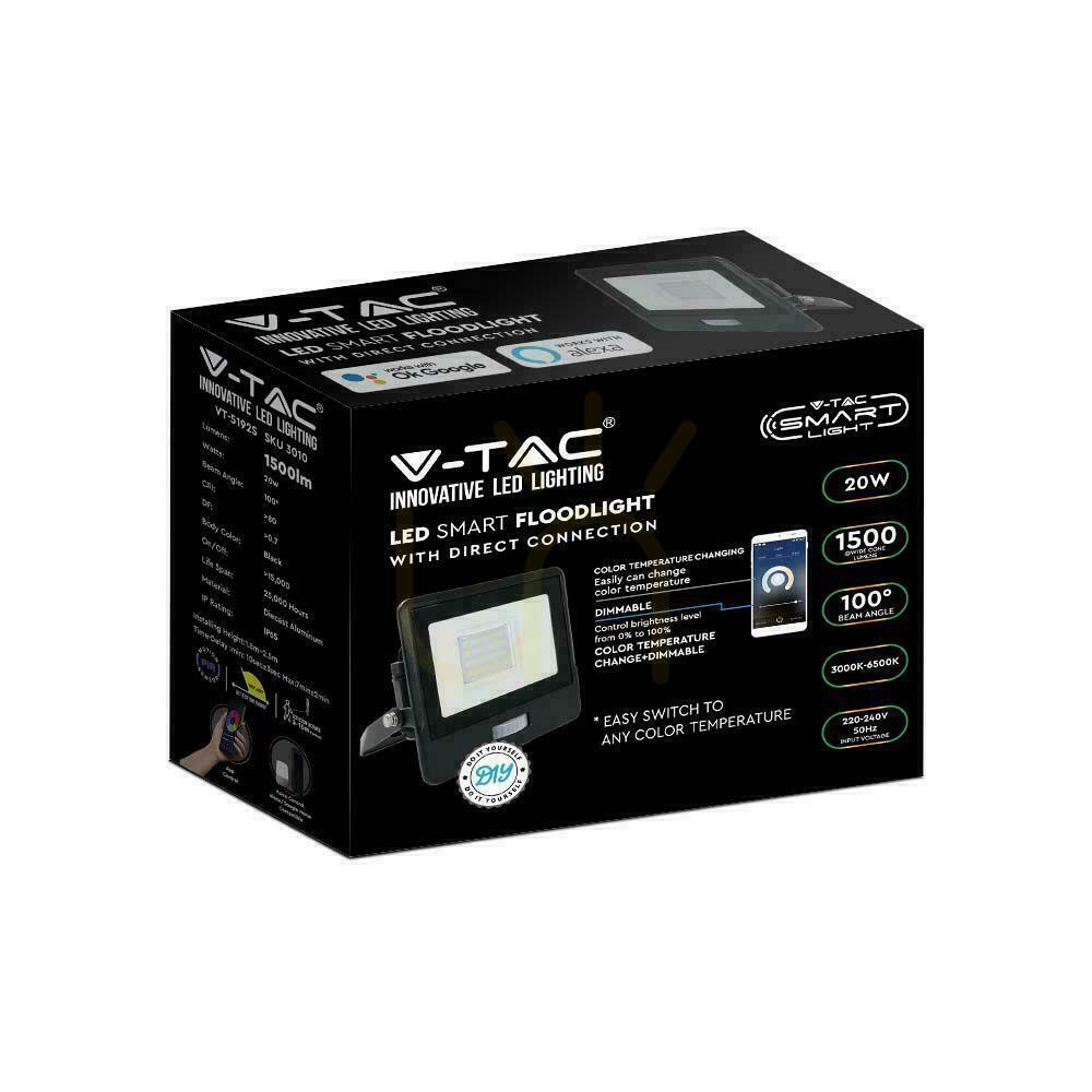 Zobrazit LED projektor WiFi V-TAC 20W Senzor pohybu černý se SMART MUFa Amazon Alexa Google Home VT-5192S RGB+3000K-6500K 1500lm LED projektor WiFi V-TAC 20W Senzor pohybu černý se SMART MUFa Amazon Alexa Google Home VT-5192S RGB+3000K-6500K 1500lm