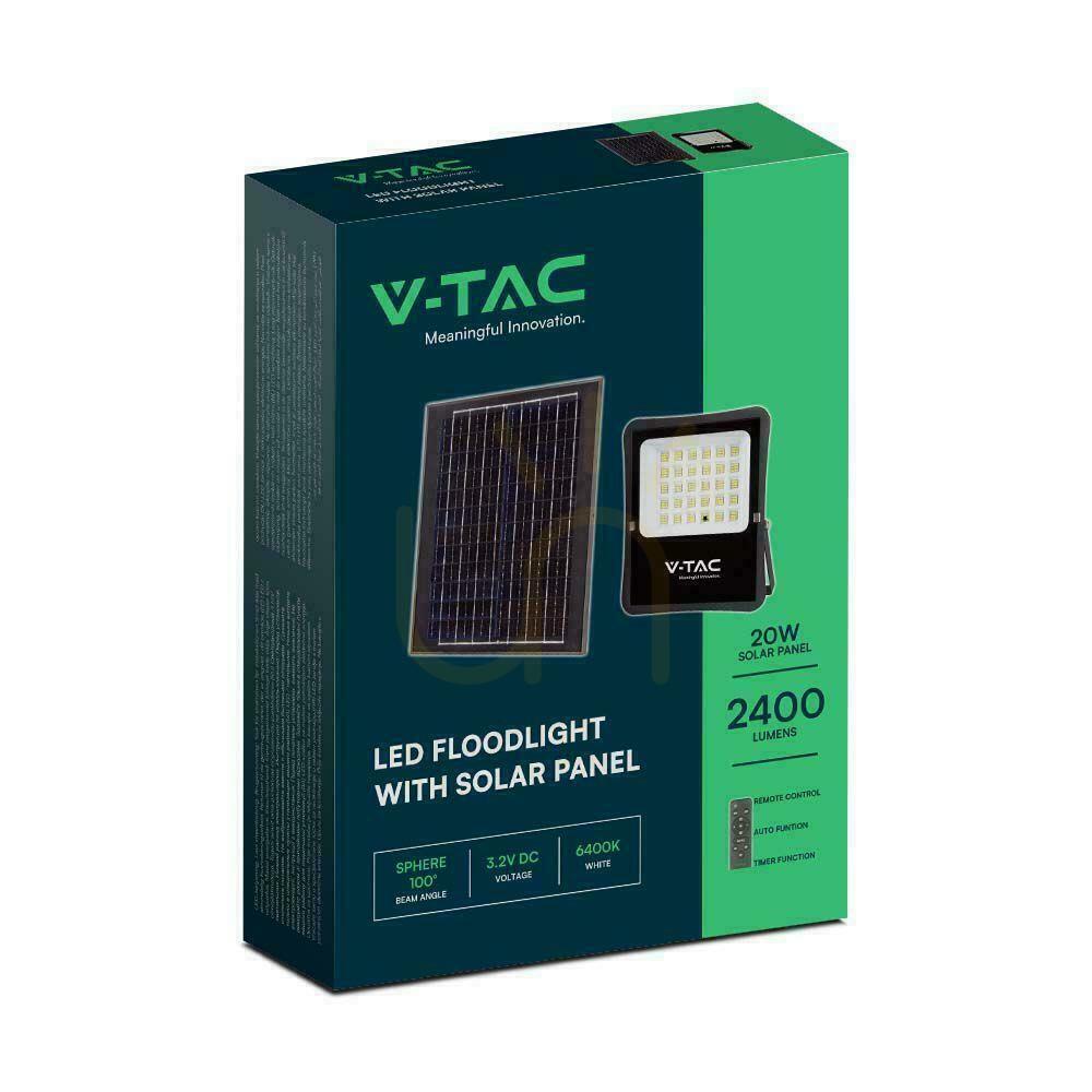 Pohled V-TAC 20W solární LED projektor s dálkovým ovládáním, AUTO, časovač IP65 VT-55300 6400K 2400lm V-TAC 20W solární LED projektor s dálkovým ovládáním, AUTO, časovač IP65 VT-55300 6400K 2400lm