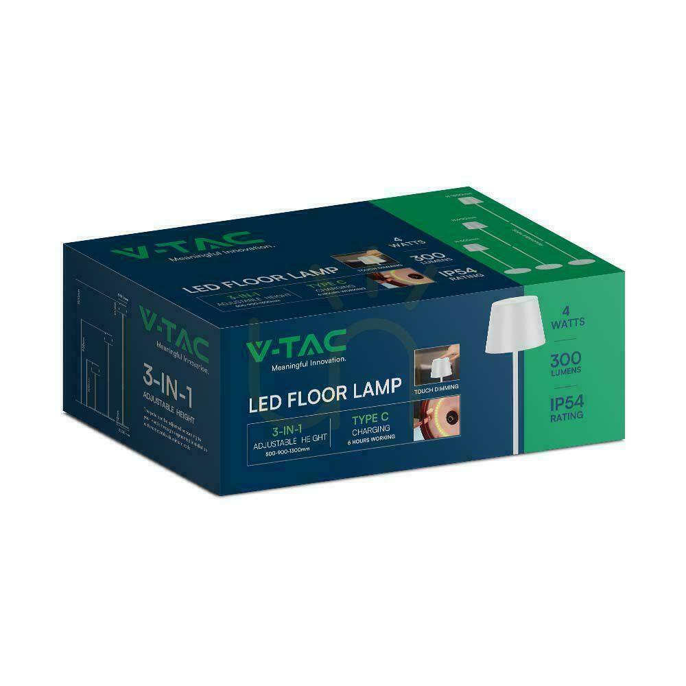 Pohled V-TAC 4W LED stojací lampa černá IP54 dobíjecí VT-7544 3000K 300lm. V-TAC 4W LED stojací lampa černá IP54 dobíjecí VT-7544 3000K 300lm.