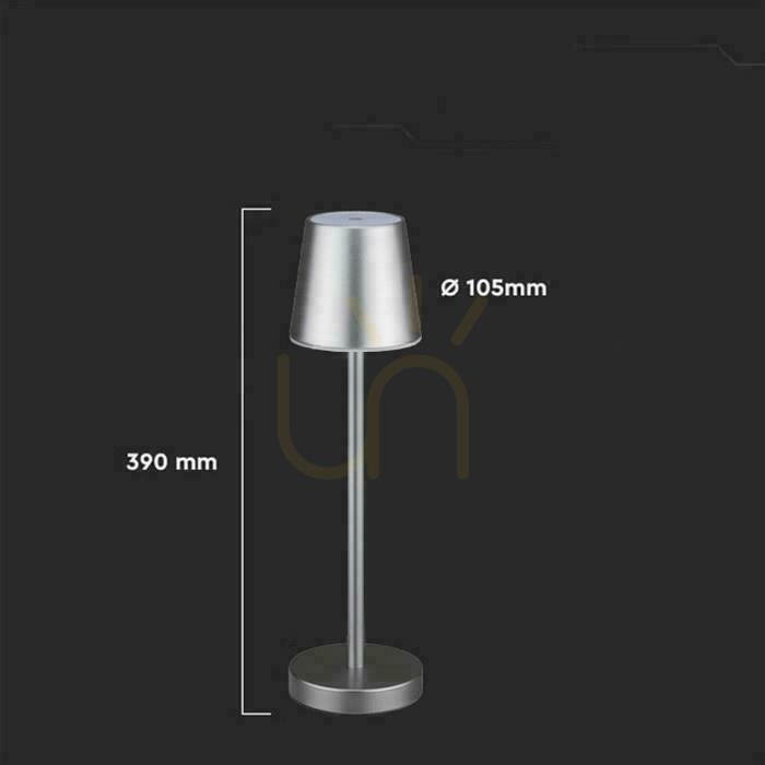 Pohled V-TAC 3W LED nabíjecí stmívatelná lampa na noční stolek šedá VT-7703 3000K 70lm. V-TAC 3W LED nabíjecí stmívatelná lampa na noční stolek šedá VT-7703 3000K 70lm.
