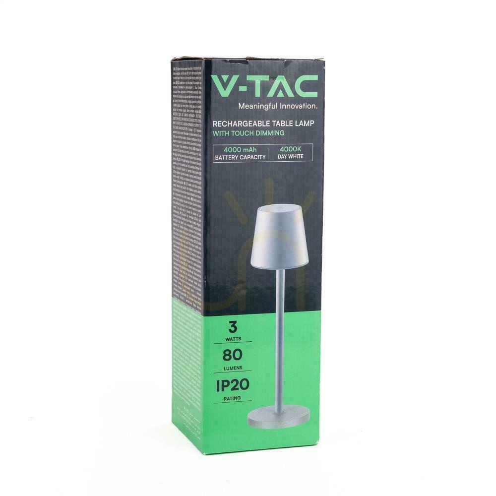 Kontrola V-TAC 3W LED nabíjecí stmívatelná lampa na noční stolek šedá VT-7703 4000K 70lm. V-TAC 3W LED nabíjecí stmívatelná lampa na noční stolek šedá VT-7703 4000K 70lm.