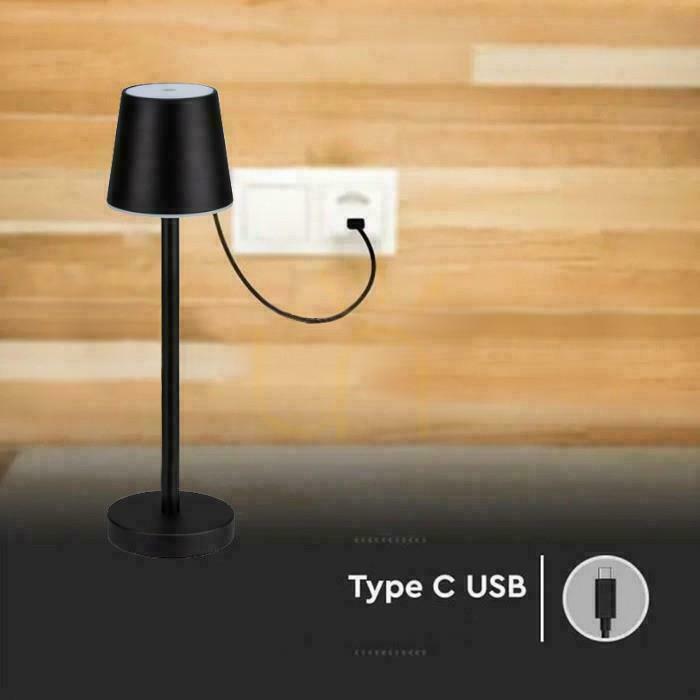 Zobrazit V-TAC 3W LED nabíjecí stmívatelná stolní lampa černá VT-7703 4000K 70lm. V-TAC 3W LED nabíjecí stmívatelná stolní lampa černá VT-7703 4000K 70lm.