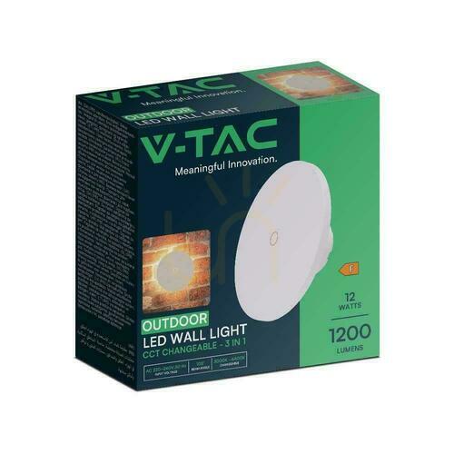 Kontrola Nástěnná 12W V-TAC kulatá CCT bílá stmívatelná VT-83012 3000K-6400K 1200lm nástěnná lampa.