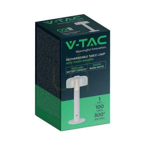Kontrola V-TAC 1W LED stolní lampa na noční stolek 30 cm USB nabíjení Stmívatelná bílá VT-1049 3000K 100lm