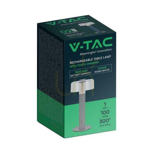 Kontrola V-TAC 1W LED stolní lampa na noční stolek 30cm USB nabíjení stmívatelná šedá VT-1049 3000K 100lm