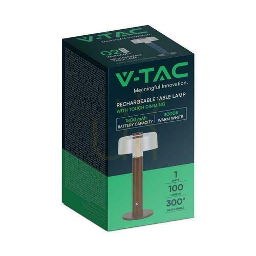 Kontrola V-TAC 1W LED stolní lampa na noční stolek 30cm USB nabíjení stmívatelná hnědá VT-1049 3000K 100lm.