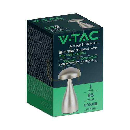 Kontrola V-TAC 1W LED stolní lampa na noční stolek 22cm USB nabíjení stmívatelná zlatá VT-1041 3000K-6000K 55lm