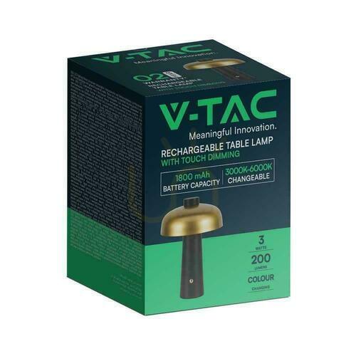 Kontrola V-TAC 3W LED stolní lampa 24cm USB nabíjení stmívatelná zlatá VT-1050 3000K-6000K 200lm