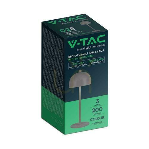Kontrola V-TAC 3W LED stolní lampa na noční stolek 30cm USB nabíjení Stmívatelná šedá VT-1052 3000K-6000K 200lm