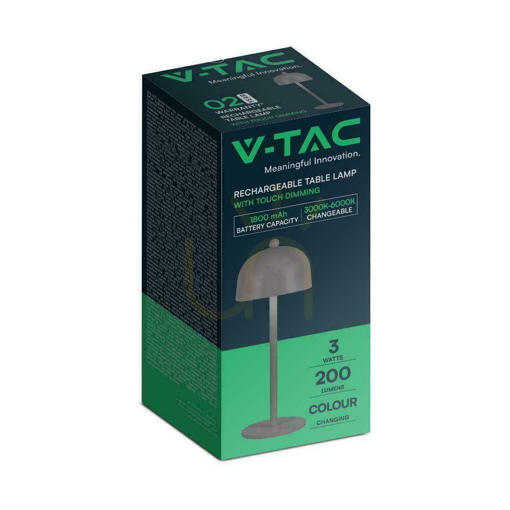 Pohled V-TAC 3W LED stolní lampa na noční stolek 30cm USB nabíjení Stmívatelná šedá VT-1052 3000K-6000K 200lm V-TAC 3W LED stolní lampa na noční stolek 30cm USB nabíjení Stmívatelná šedá VT-1052 3000K-6000K 200lm