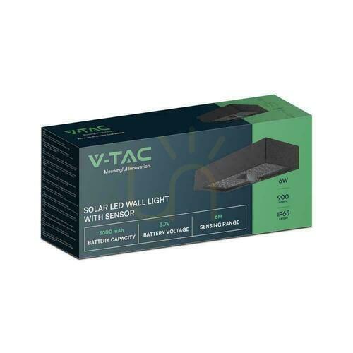 Kontrola V-TAC 6W černá VT-406 4000K 900lm solární nástěnná zahradní lampa.