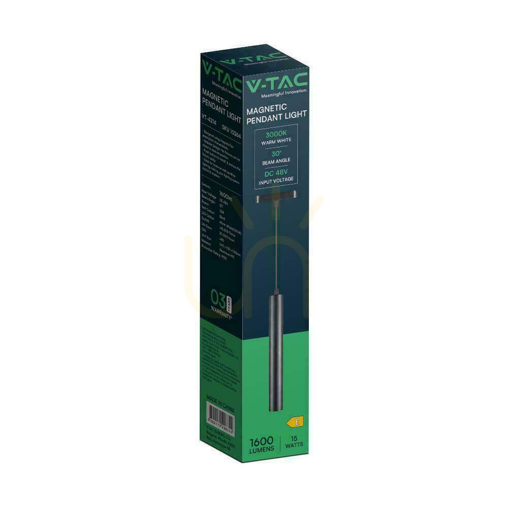 Pohled 48V V-TAC 15W LED 30st Black VT-4214 6400K 1600lm Magnetické závěsné svítidlo 3 roky záruka 48V V-TAC 15W LED 30st Black VT-4214 6400K 1600lm Magnetické závěsné svítidlo 3 roky záruka