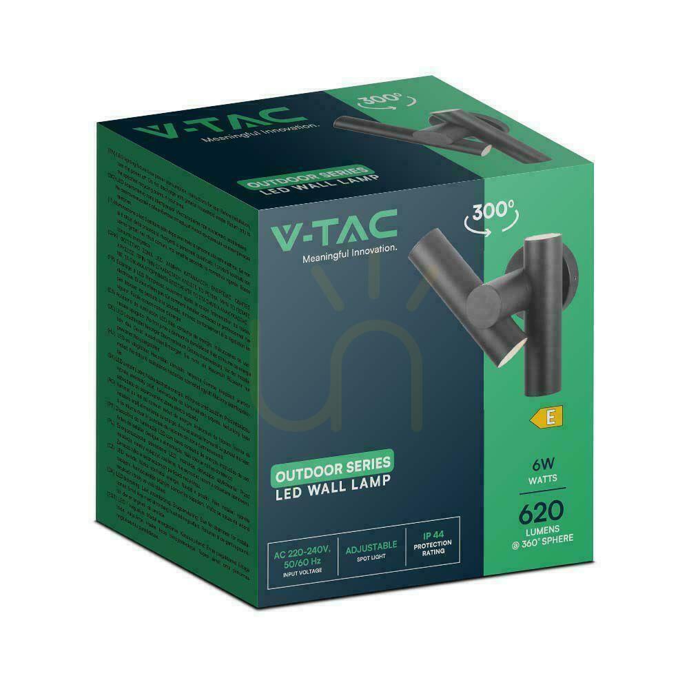 Pohled Nástěnná lampa V-TAC 6W LED IP44 černá VT-1186 3000K 620lm. Nástěnná lampa V-TAC 6W LED IP44 černá VT-1186 3000K 620lm.