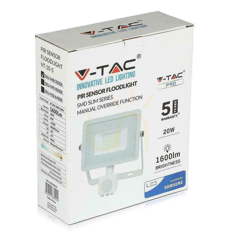 Zobrazit V-TAC 20W LED projektor SAMSUNG CHIP Senzor pohybu s funkcí vypnutí Bílá VT-20-S-B 4000K 1600lm Záruka 5 let V-TAC 20W LED projektor SAMSUNG CHIP Senzor pohybu s funkcí vypnutí Bílá VT-20-S-B 4000K 1600lm Záruka 5 let