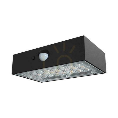 Kontrola Solární lampa V-TAC 3W CCT s pohybovým senzorem Zahradní nástěnná lampa černá VT-403 3000K-4000K 350lm.