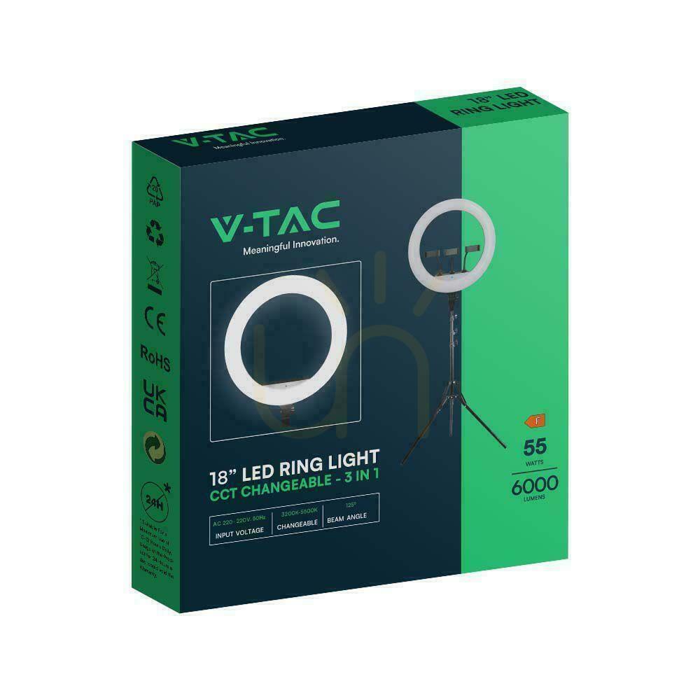 Zobrazit LED kruhové světlo pro 3 telefony V-TAC 55W fi44cm Tripod Pilot Case VT-45055 3200K-5500K 6000lm LED kruhové světlo pro 3 telefony V-TAC 55W fi44cm Tripod Pilot Case VT-45055 3200K-5500K 6000lm