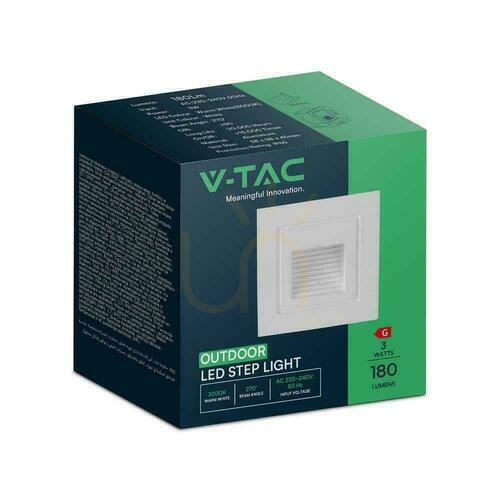 Kontrola V-TAC 3W LED schodišťové svítidlo Square White 230V VT-1128 3000K 180lm.