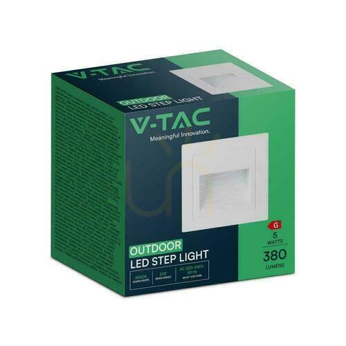 Kontrola V-TAC 5W LED Square White 230V VT-1129 3000K 380lm LED schodišťové svítidlo.