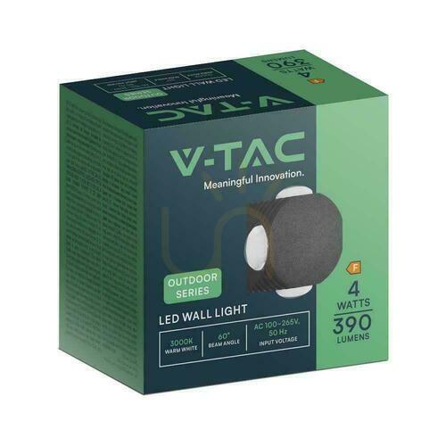 Kontrola Nástěnné svítidlo V-TAC 4W LED IP54 černé VT-2544 3000K 390lm