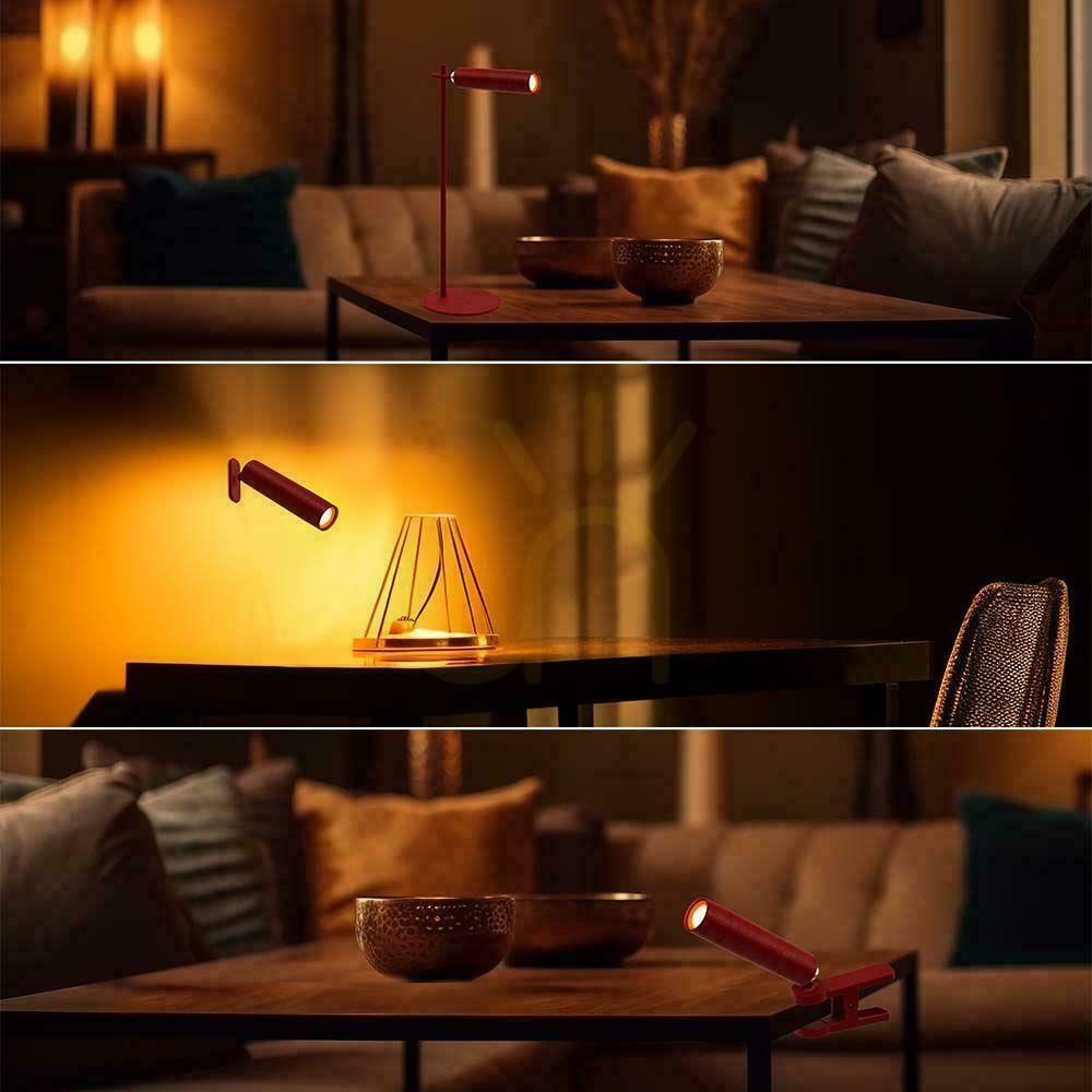 Pohled V-TAC Stolní lampa 4 v 1 37cm Svítilna s klipem na tapety 3W LED červená VT-7413 4000K 300lm V-TAC Stolní lampa 4 v 1 37cm Svítilna s klipem na tapety 3W LED červená VT-7413 4000K 300lm