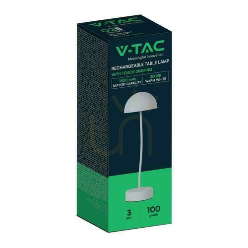 Kontrola V-TAC 3W LED stolní noční světlo nabíjecí stmívatelné bílé VT-7574 3000K 100lm.