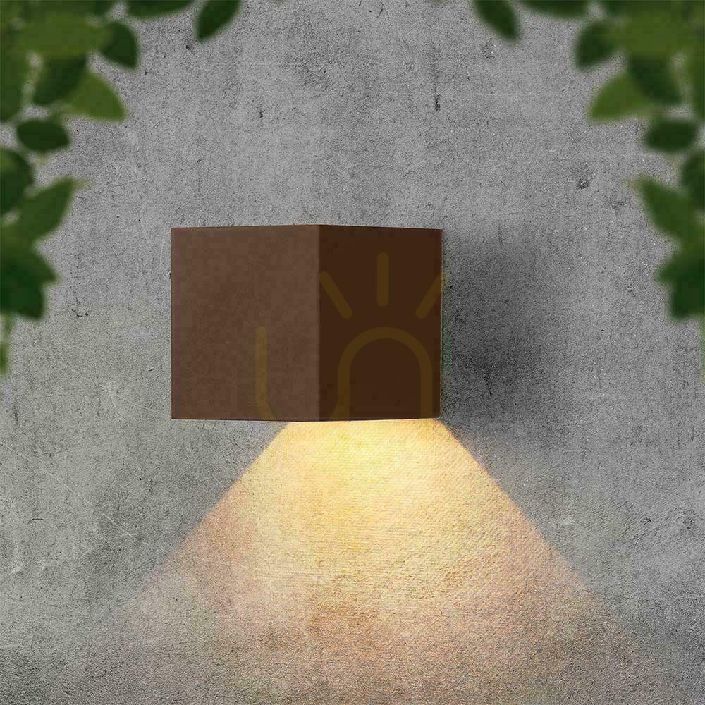 Pohled Solární nástěnné svítidlo V-TAC 9W LED COB Adjustable Bronze Corten Cube 15x15cm IP65 VT-11109 4000K 860lm. Solární nástěnné svítidlo V-TAC 9W LED COB Adjustable Bronze Corten Cube 15x15cm IP65 VT-11109 4000K 860lm.
