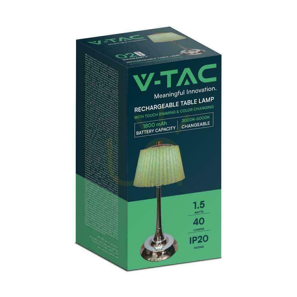 Zobrazit Stolní LED lampa V-TAC VT-7968-CG 1,5 W, chromová a světle zelená, 3 barvy světla Stolní LED lampa V-TAC VT-7968-CG 1,5 W, chromová a světle zelená, 3 barvy světla