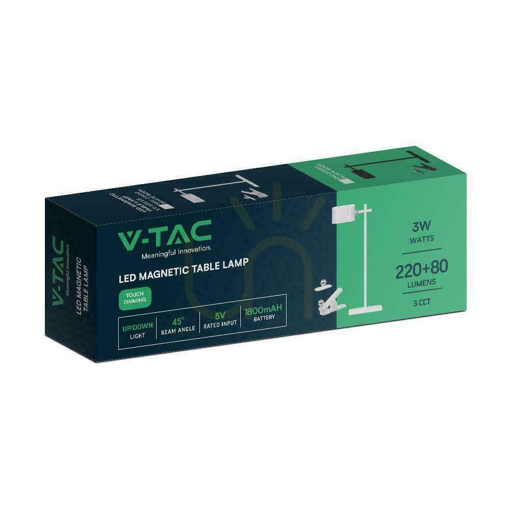 Zobrazit V-TAC Stolní lampa 4 v 1 35cm Svítilna s klipem na tapety 3W LED CCT White VT-10115 3000K-6000K 300lm V-TAC Stolní lampa 4 v 1 35cm Svítilna s klipem na tapety 3W LED CCT White VT-10115 3000K-6000K 300lm