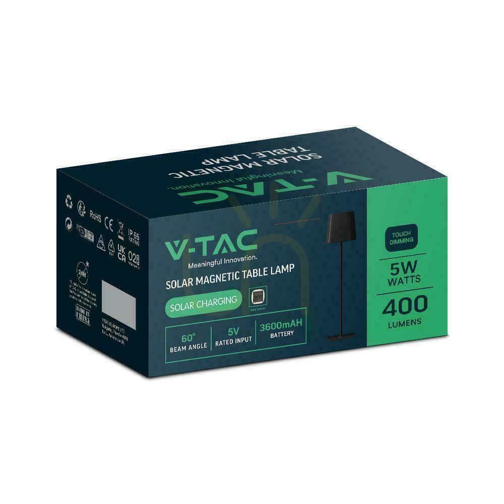 Kontrola V-TAC 5W CCT LED solární stolní lampa 35cm USB-C nabíjení stmívatelná černá VT-10116 3000K-6000K 400lm V-TAC 5W CCT LED solární stolní lampa 35cm USB-C nabíjení stmívatelná černá VT-10116 3000K-6000K 400lm