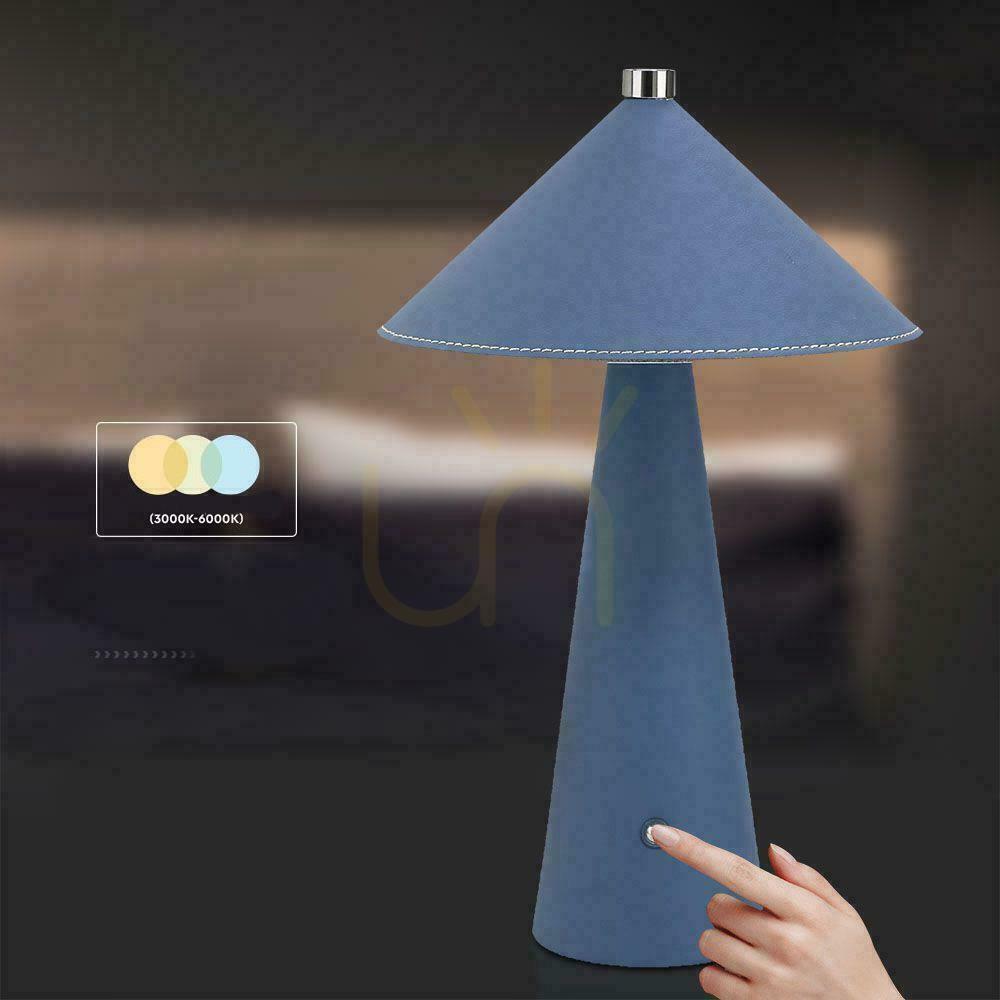 Pohled V-TAC 3W LED stolní lampa na noční stolek 33cm CCT USB-C nabíjení stmívatelná modrá kůže VT-10117 3000K-6000K 240lm V-TAC 3W LED stolní lampa na noční stolek 33cm CCT USB-C nabíjení stmívatelná modrá kůže VT-10117 3000K-6000K 240lm
