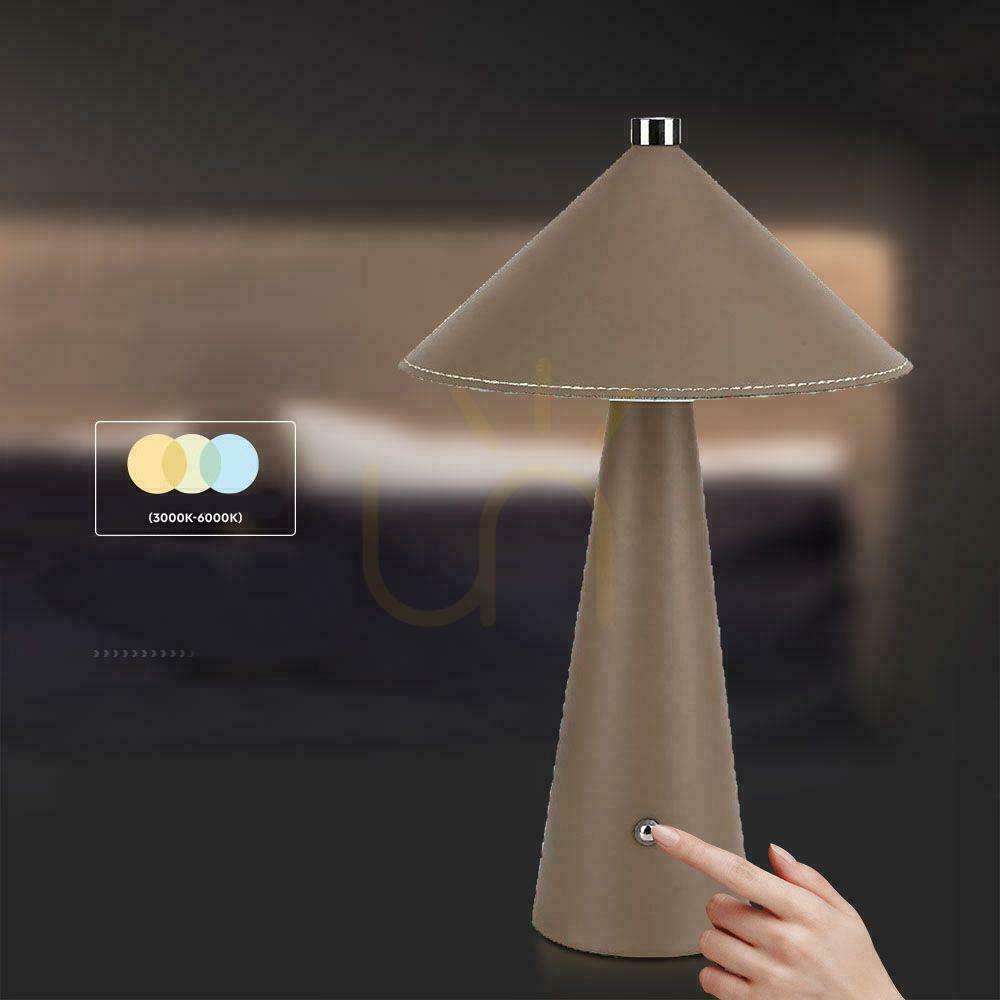 Pohled V-TAC 3W LED stolní lampa na noční stolek 33cm CCT USB-C s nabíjením Stmívatelná hnědá kůže VT-10117 3000K-6000K 240lm V-TAC 3W LED stolní lampa na noční stolek 33cm CCT USB-C s nabíjením Stmívatelná hnědá kůže VT-10117 3000K-6000K 240lm