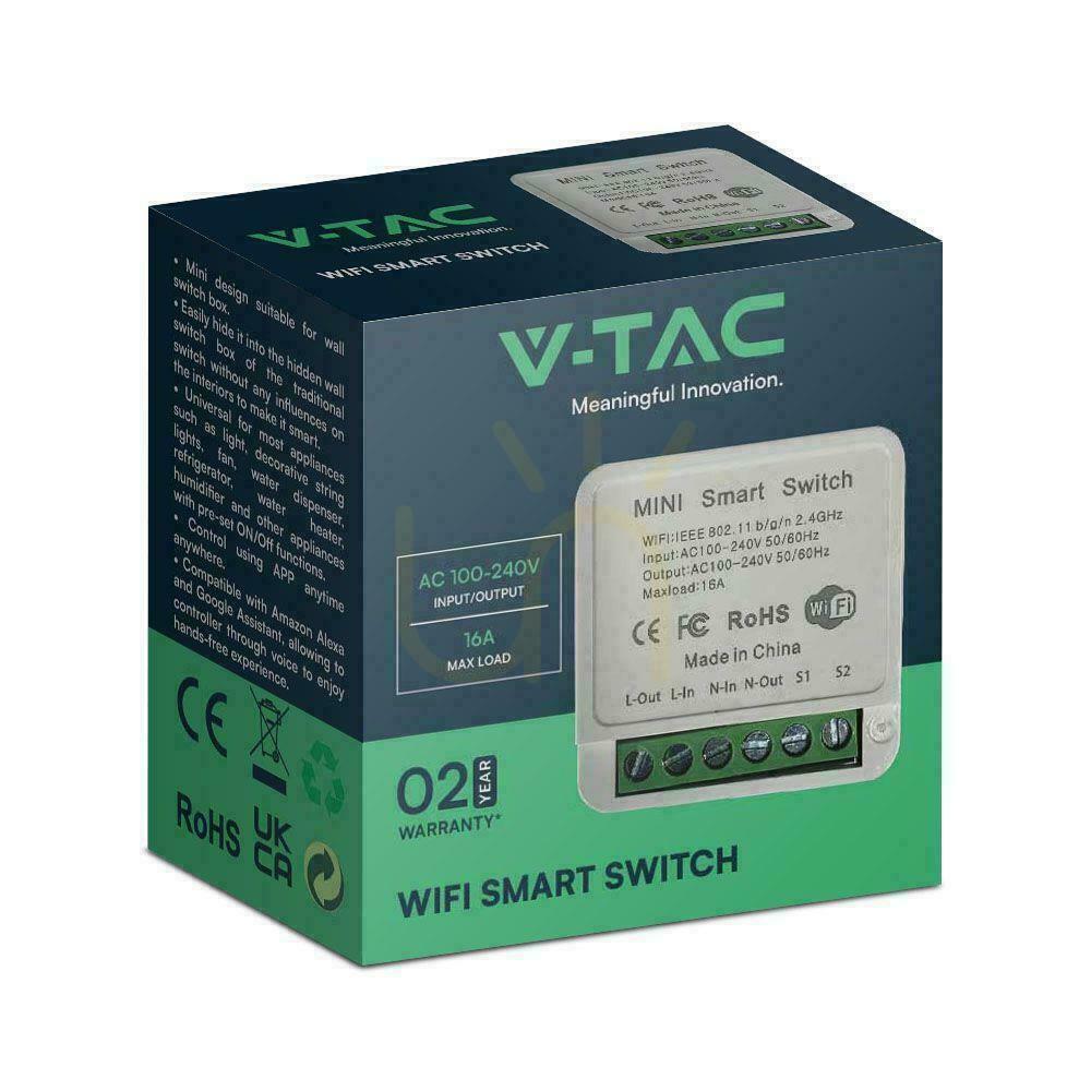 Pohled V-TAC 2x5A bezdrátový Wi-Fi spínač SMART LIFE TUYA Alexa Google Home VT-5102. V-TAC 2x5A bezdrátový Wi-Fi spínač SMART LIFE TUYA Alexa Google Home VT-5102.