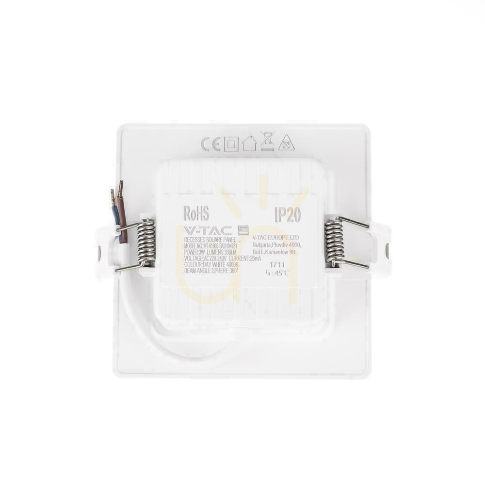 Náhled V-TAC 3W LED SAMSUNG CHIP zapuštěný panel čtvercový 90x90mm VT-61003SQ-S 4000K 330lm V-TAC 3W LED SAMSUNG CHIP zapuštěný panel čtvercový 90x90mm VT-61003SQ-S 4000K 330lm