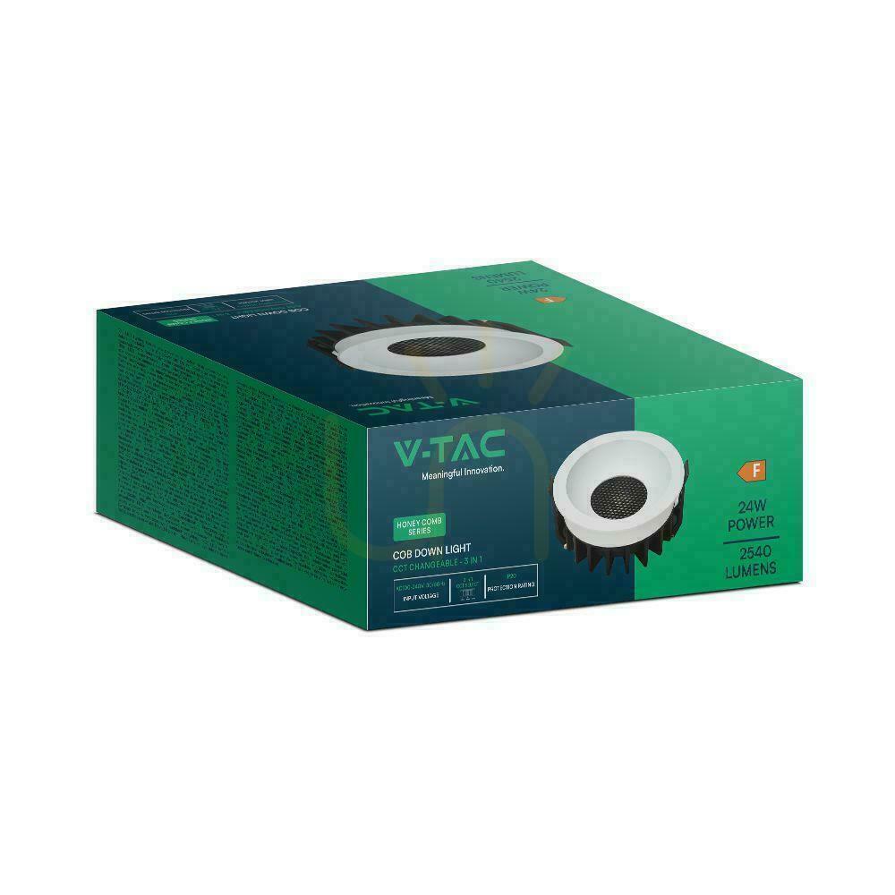Kontrola V-TAC LED Downlight 24W BRIDGELUX CHIP CCT White Raster Anti-glare Honeycomb VT-17024 3000K-4000K-6400K 2540lm svítidlo. V-TAC LED Downlight 24W BRIDGELUX CHIP CCT White Raster Anti-glare Honeycomb VT-17024 3000K-4000K-6400K 2540lm svítidlo.