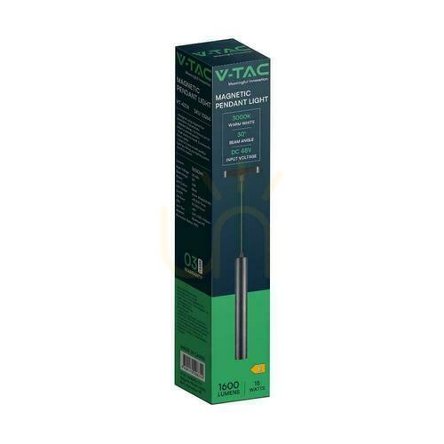 Kontrola 48V V-TAC 15W LED 30st Black VT-4214 3000K 1600lm Záruka 3 roky Závěsné magnetické kolejnicové svítidlo