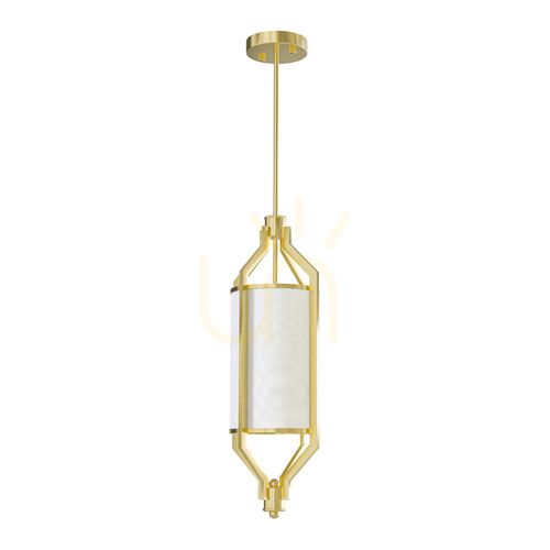 Kontrola Závěsná lampa Zundo, bílá krémová/saténová zlatá, E27, 20 cm, Open Design Highlights